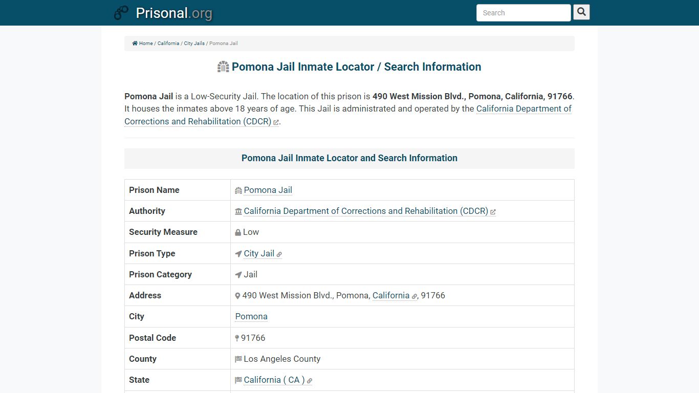 Pomona Jail-Inmate Locator/Search Info, Phone, Fax, Email ...